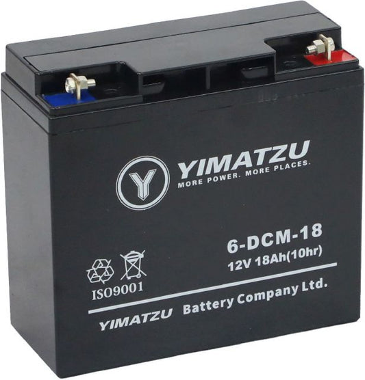 Battery - 12V 18Ah, 6-DCM-18, AGM, Yimatzu, Nut & Bolt Terminals