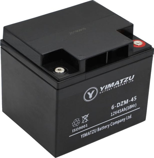 Battery - 12V 45Ah, 6-DCM-45, Version 2, AGM,  Yimatzu, Threaded Terminals